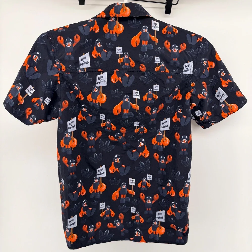 Adidas Philip Colbert‎ Save the Lobster Button Up Shirt Graphic Pop Art XS Black
